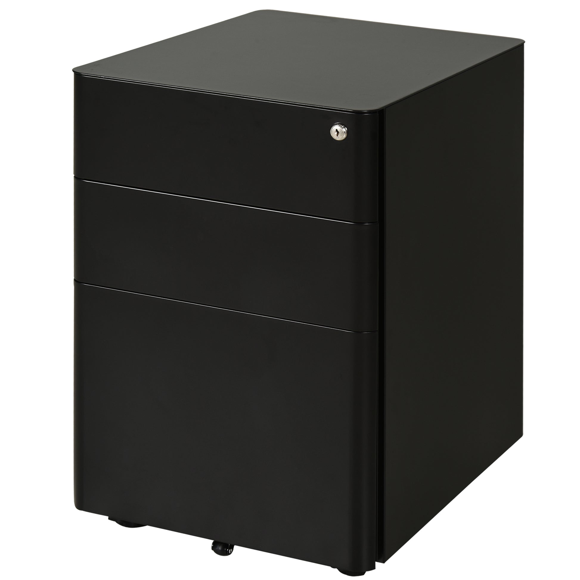 Metal 3-Drawer File Cabinet, Black with Wheels for A4, Legal Files-DECOROLALA