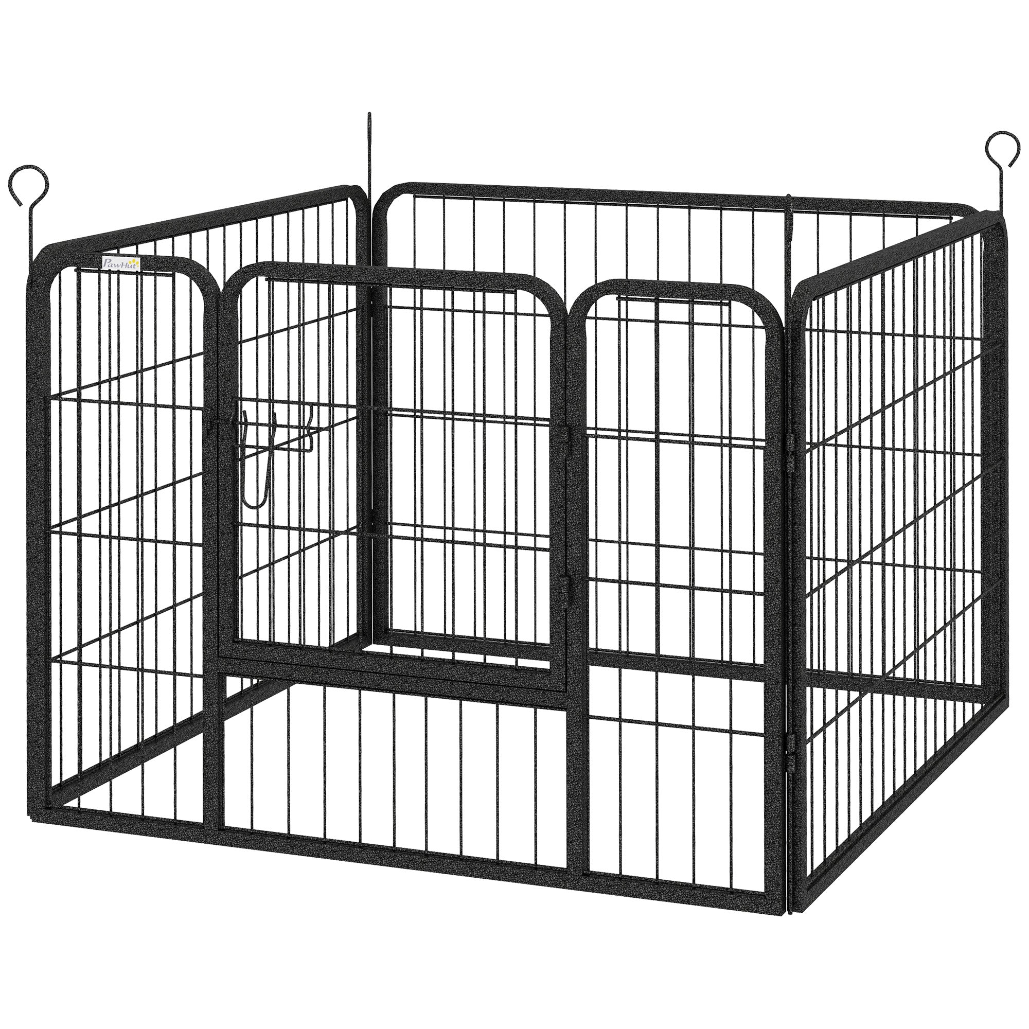 Metal 4-Panel Pet Playpen with Gate - Grey 32" x 32" x 24"-Dogs-DECOROLALA