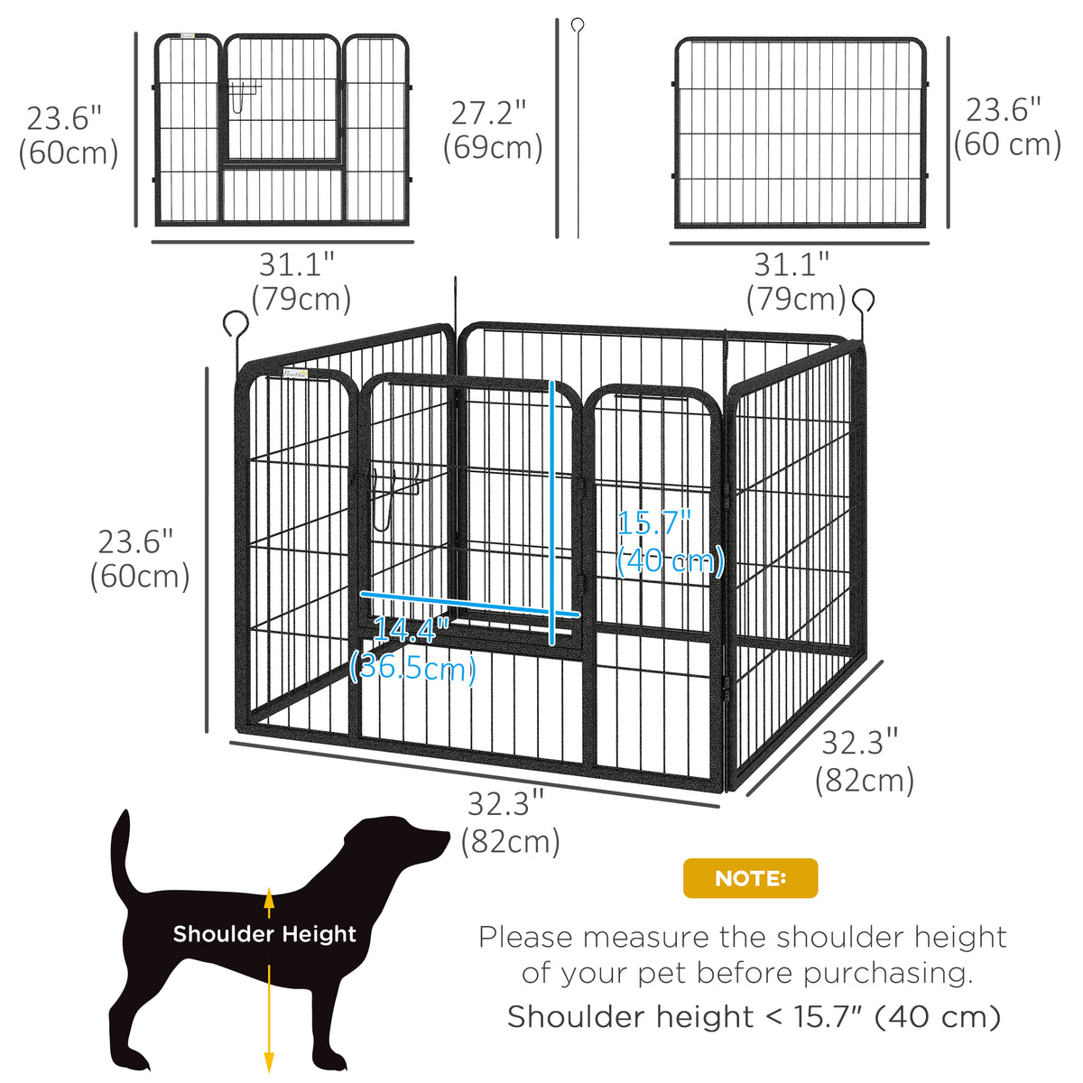 Metal 4-Panel Pet Playpen with Gate - Grey 32" x 32" x 24"-Dogs-DECOROLALA