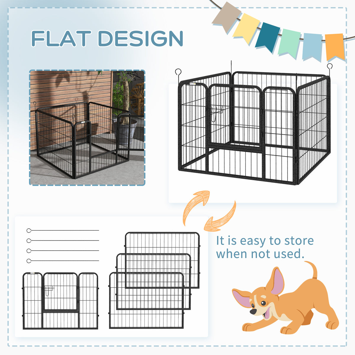 Metal 4-Panel Pet Playpen with Gate - Grey 32" x 32" x 24"-Dogs-DECOROLALA
