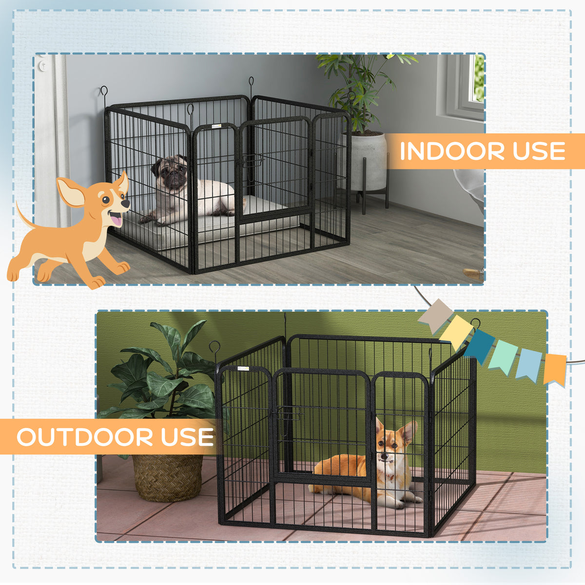 Metal 4-Panel Pet Playpen with Gate - Grey 32" x 32" x 24"-Dogs-DECOROLALA