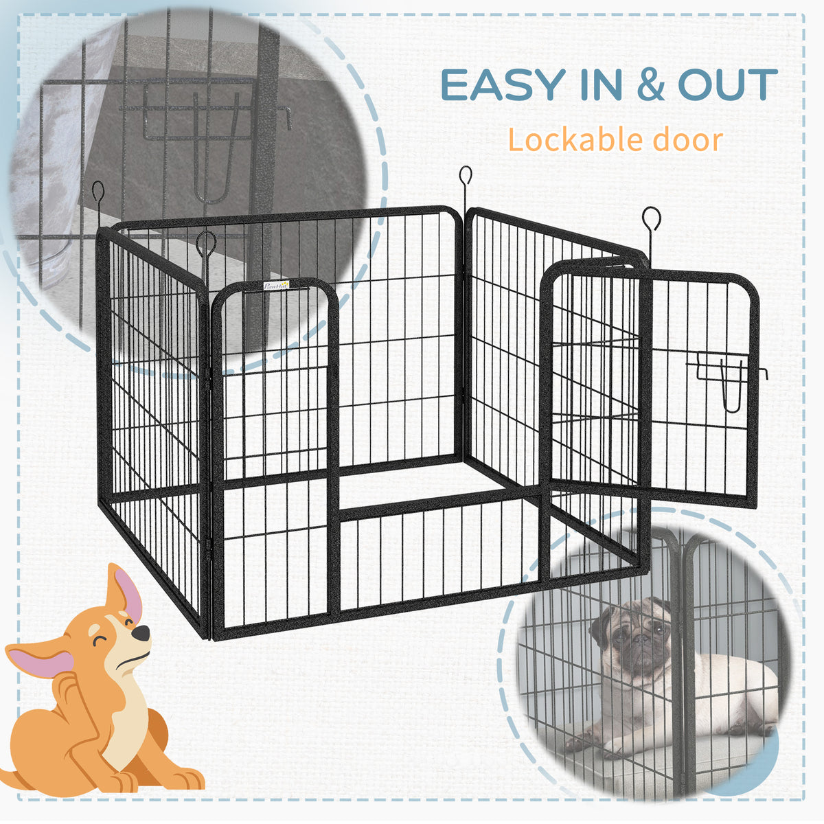 Metal 4-Panel Pet Playpen with Gate - Grey 32" x 32" x 24"-Dogs-DECOROLALA