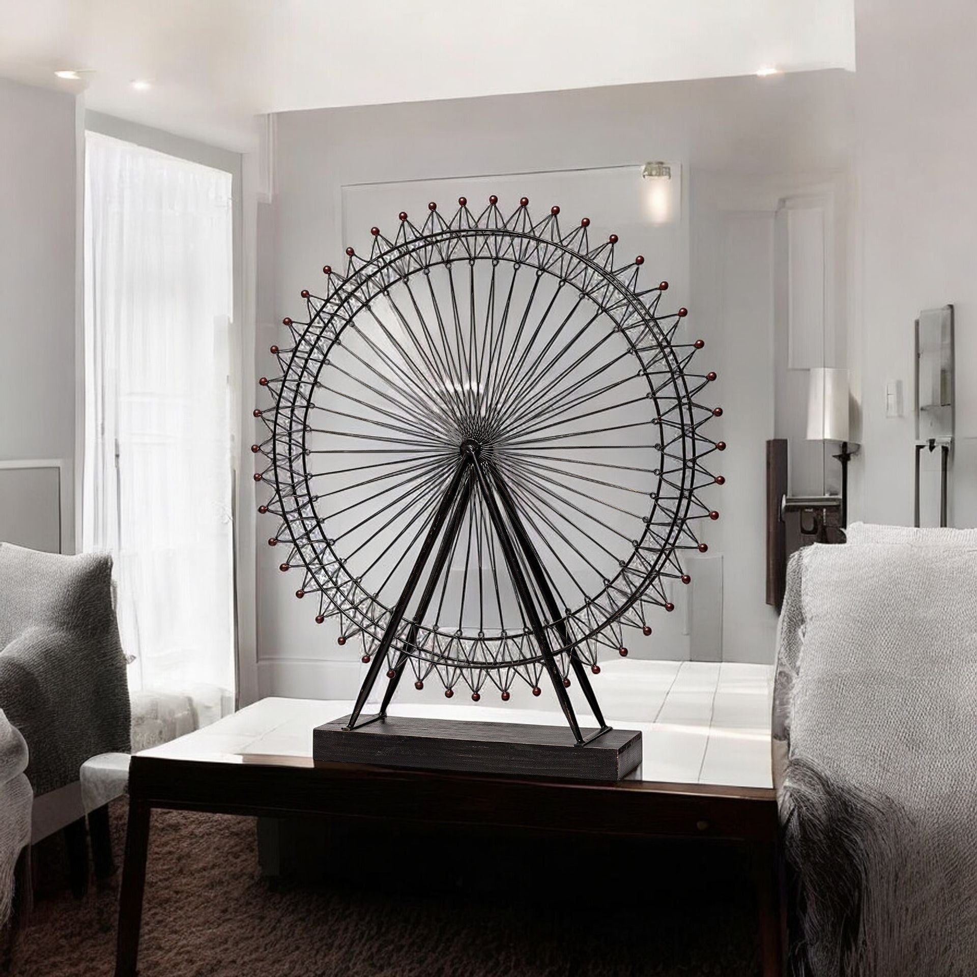 Metal And Wood London Eye Moveable Sculpture-Sculptures-DECOROLALA