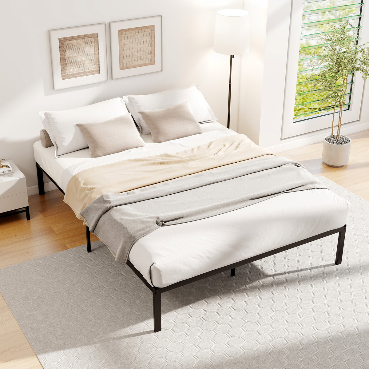Metal Bed Frame Heavy Duty Support Slats Mattress Foundation-Simple Bed Frame-DECOROLALA