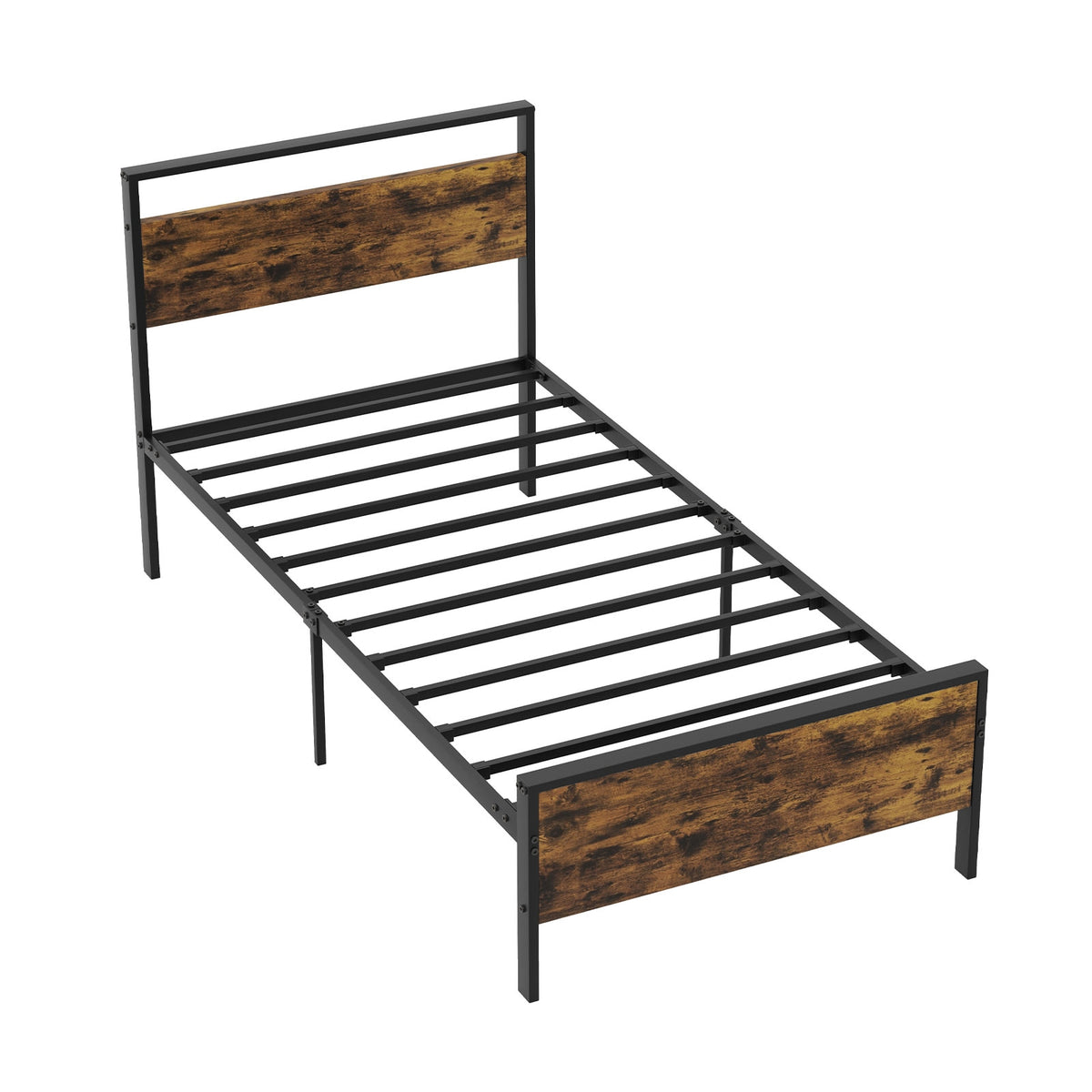 Metal Bed Frame Industrial Platform Bed with Wooden Headboard-Simple Bed Frame-DECOROLALA