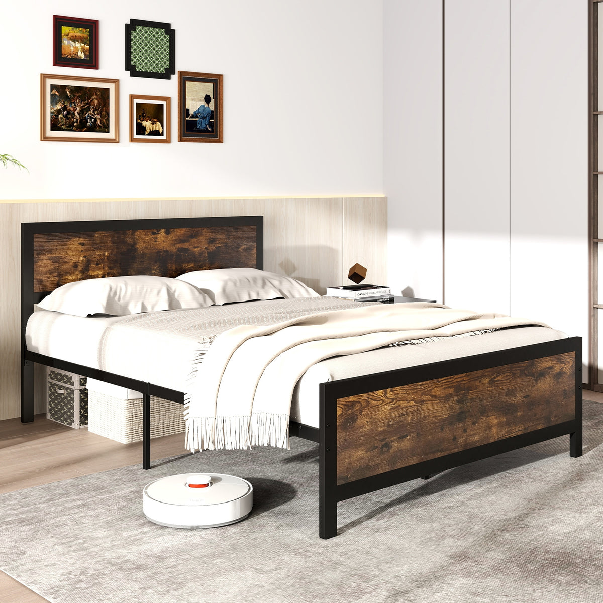 Metal Bed Frame with Headboard and Footboard-Full Size-Simple Bed Frame-DECOROLALA
