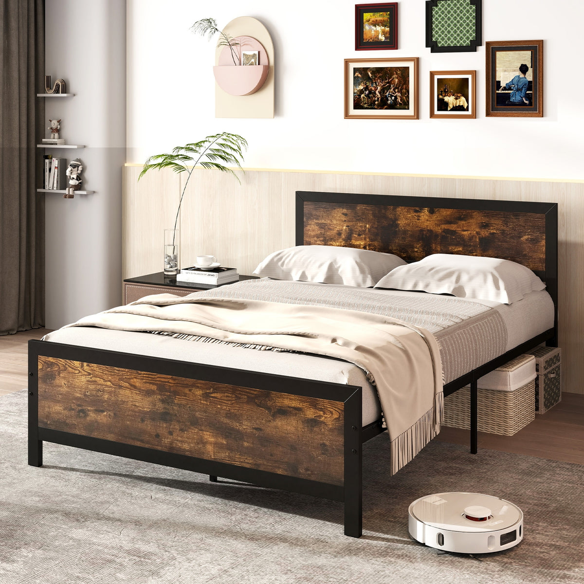 Metal Bed Frame with Headboard and Footboard-Full Size-Simple Bed Frame-DECOROLALA