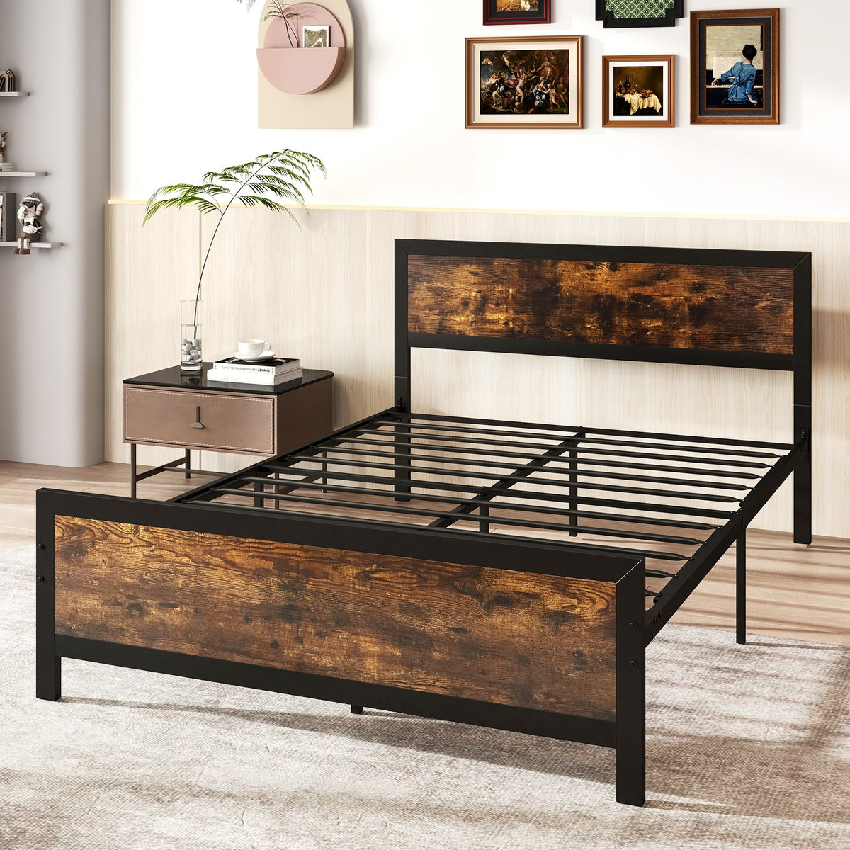 Metal Bed Frame with Headboard and Footboard-Full Size-Simple Bed Frame-DECOROLALA