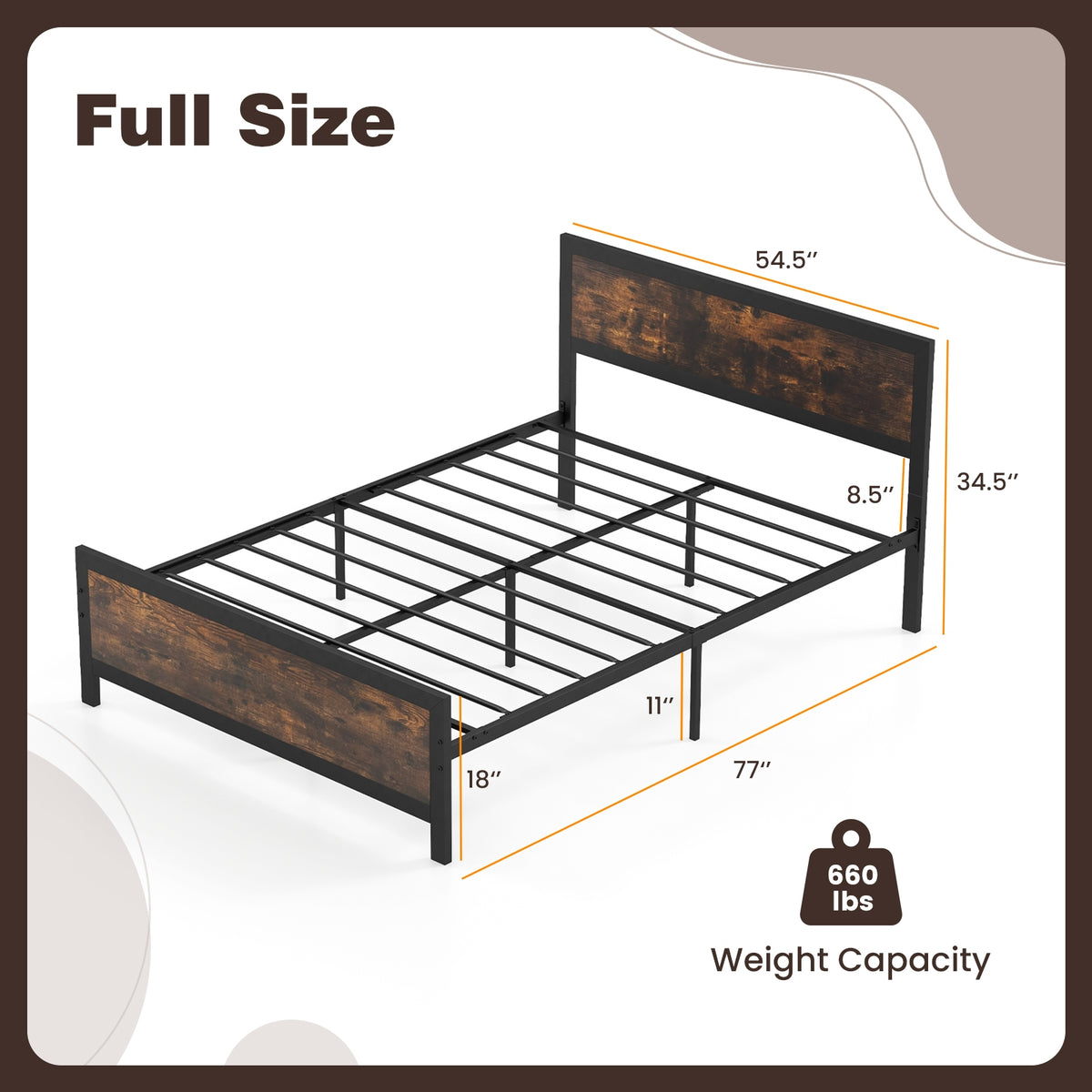 Metal Bed Frame with Headboard and Footboard-Full Size-Simple Bed Frame-DECOROLALA