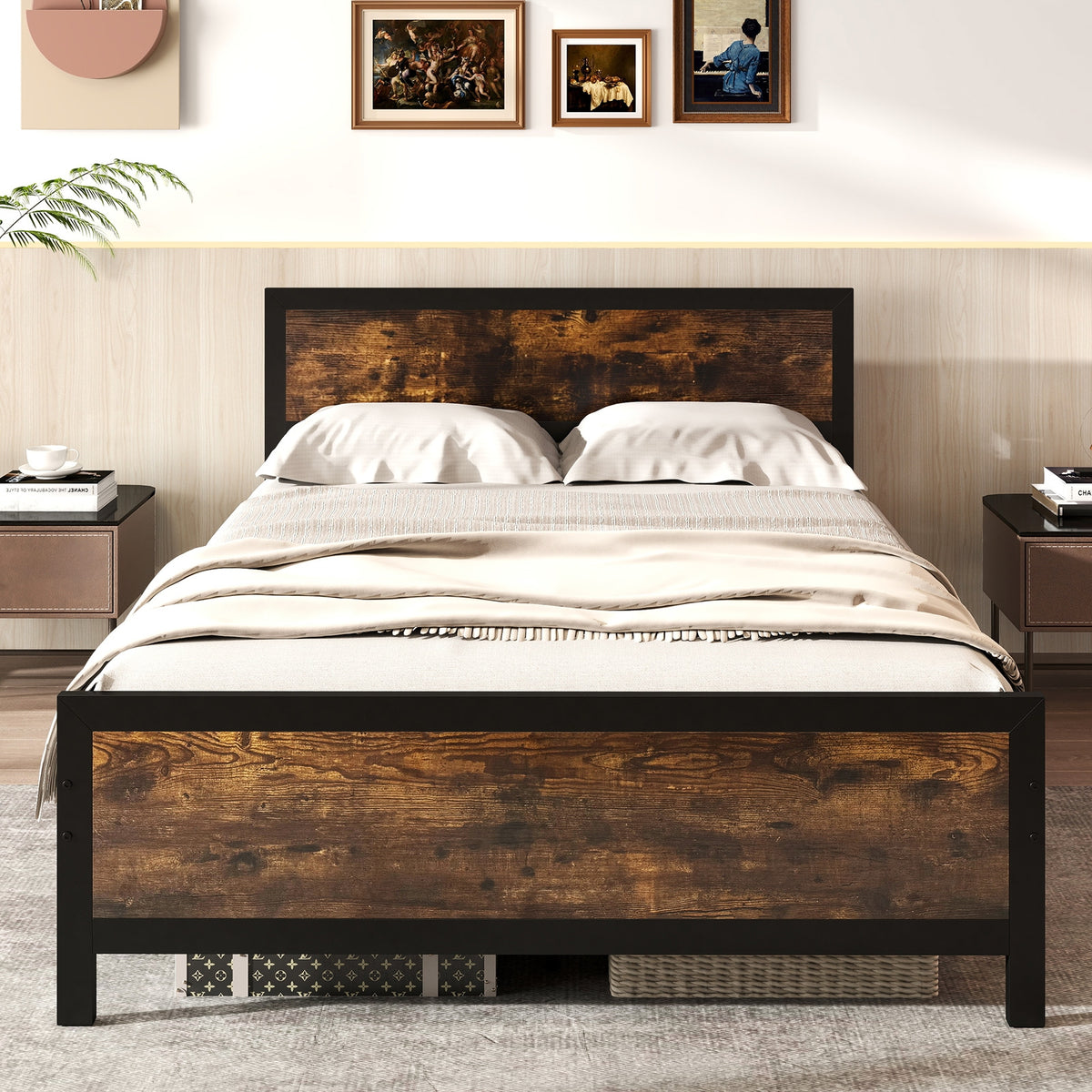 Metal Bed Frame with Headboard and Footboard-Full Size-Simple Bed Frame-DECOROLALA