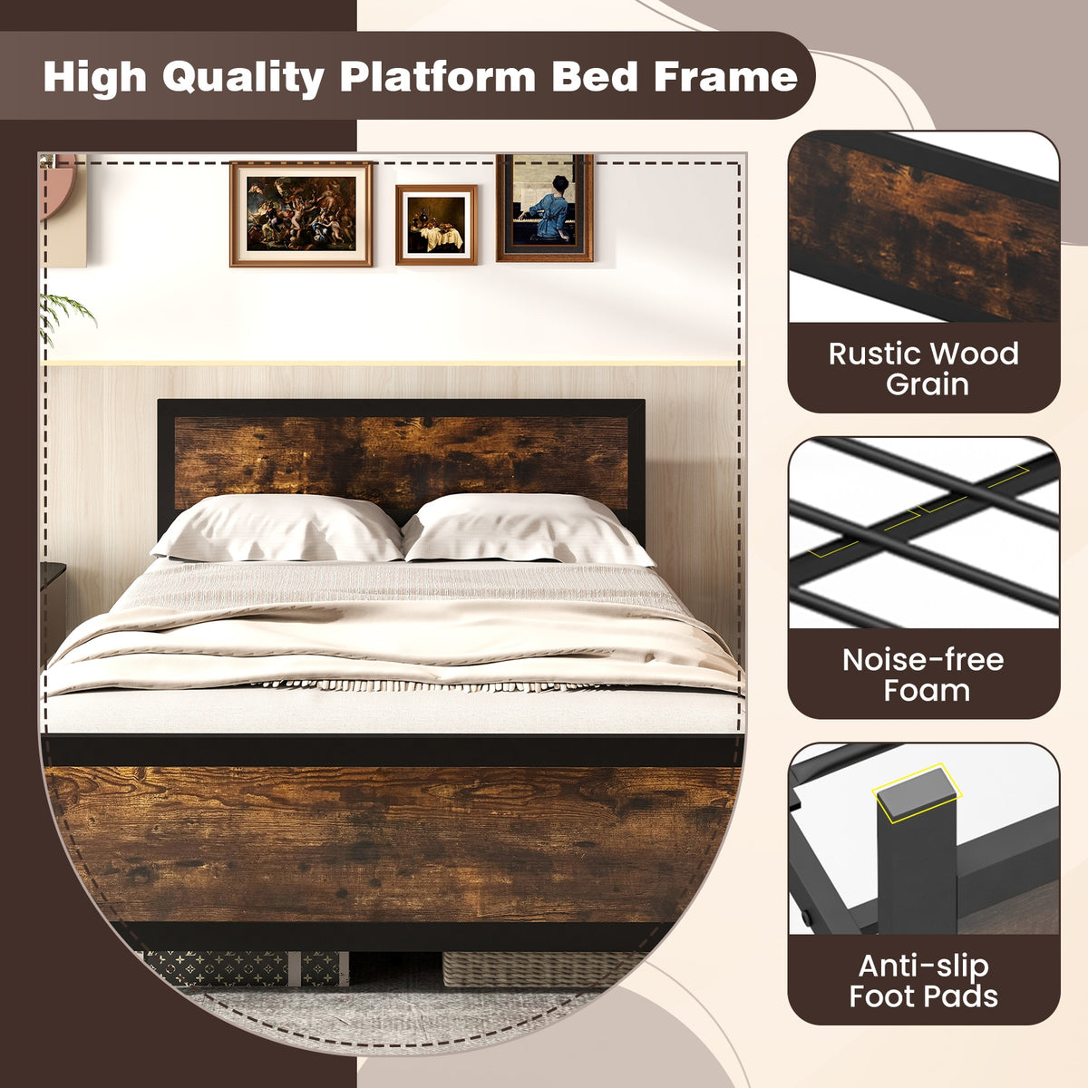 Metal Bed Frame with Headboard and Footboard-Full Size-Simple Bed Frame-DECOROLALA