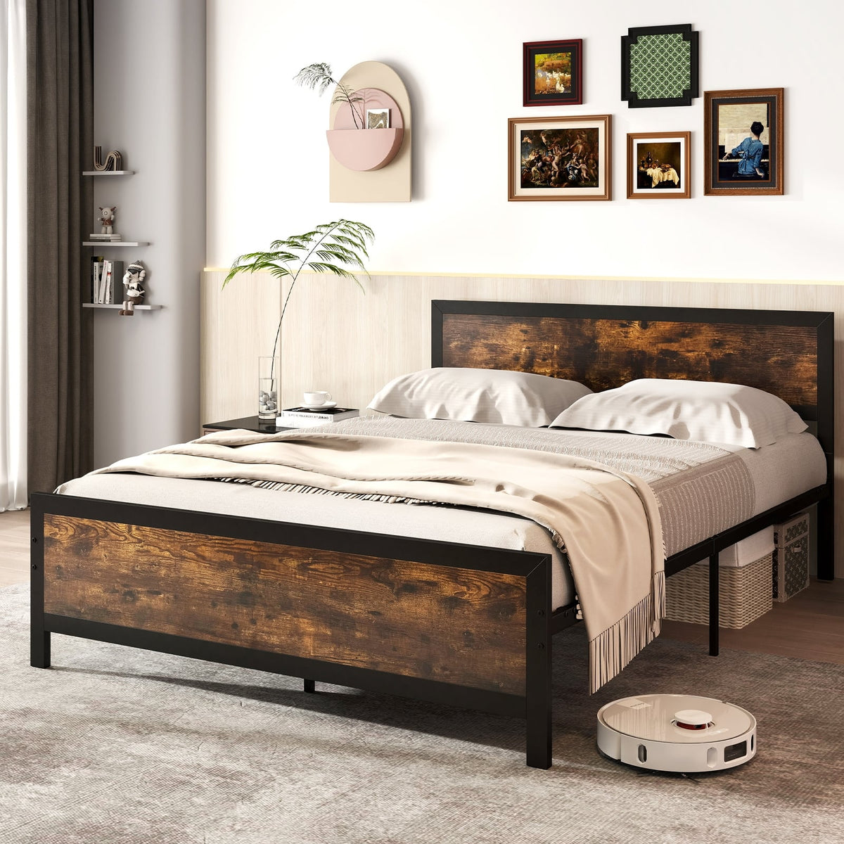 Metal Bed Frame with Headboard and Footboard-Queen Size-Simple Bed Frame-DECOROLALA