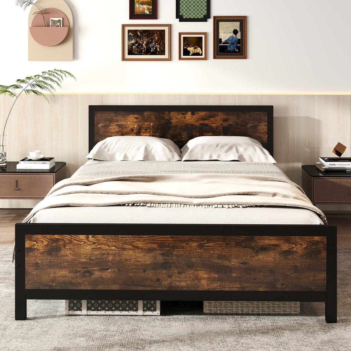 Metal Bed Frame with Headboard and Footboard-Queen Size-Simple Bed Frame-DECOROLALA