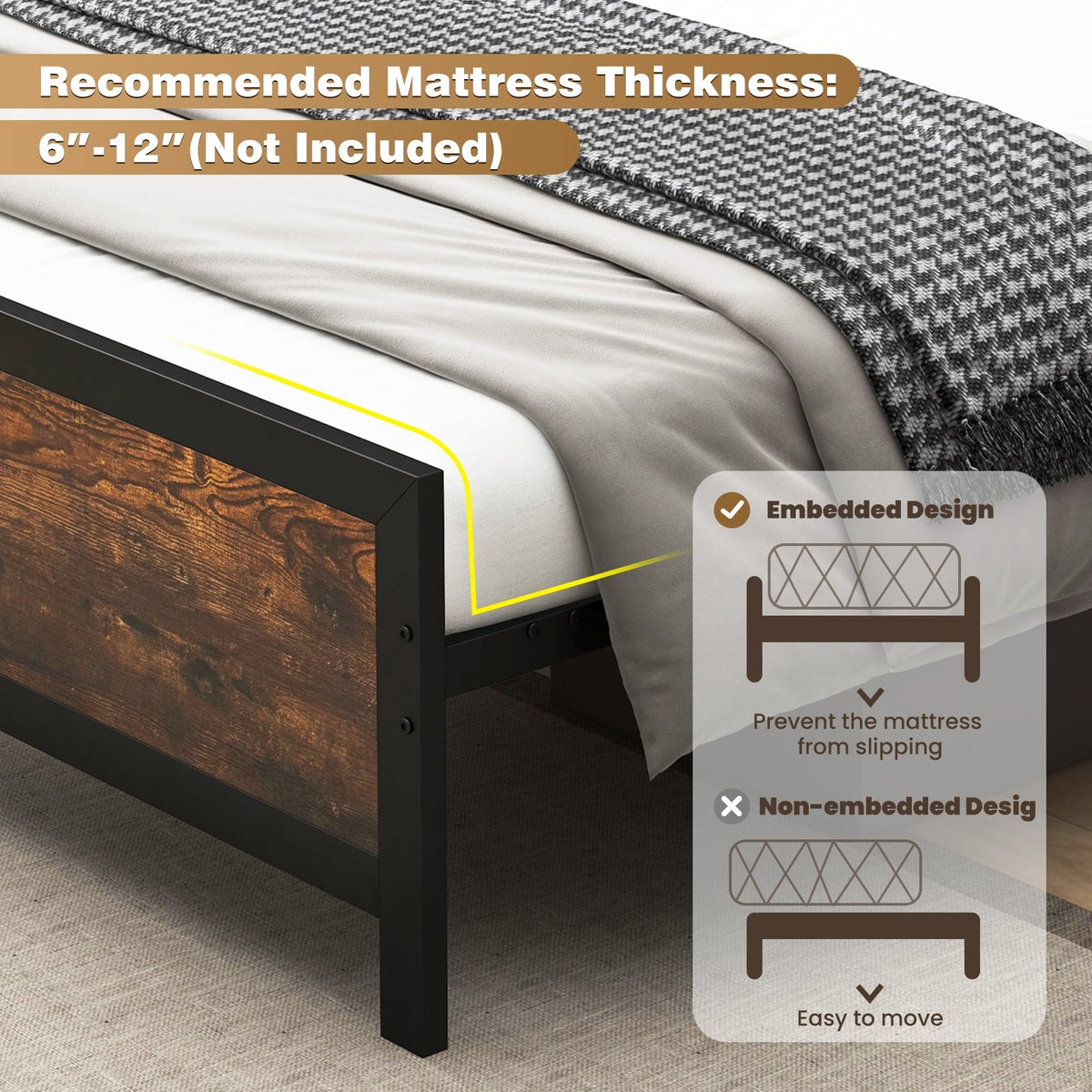 Metal Bed Frame with Headboard and Footboard-Queen Size-Simple Bed Frame-DECOROLALA