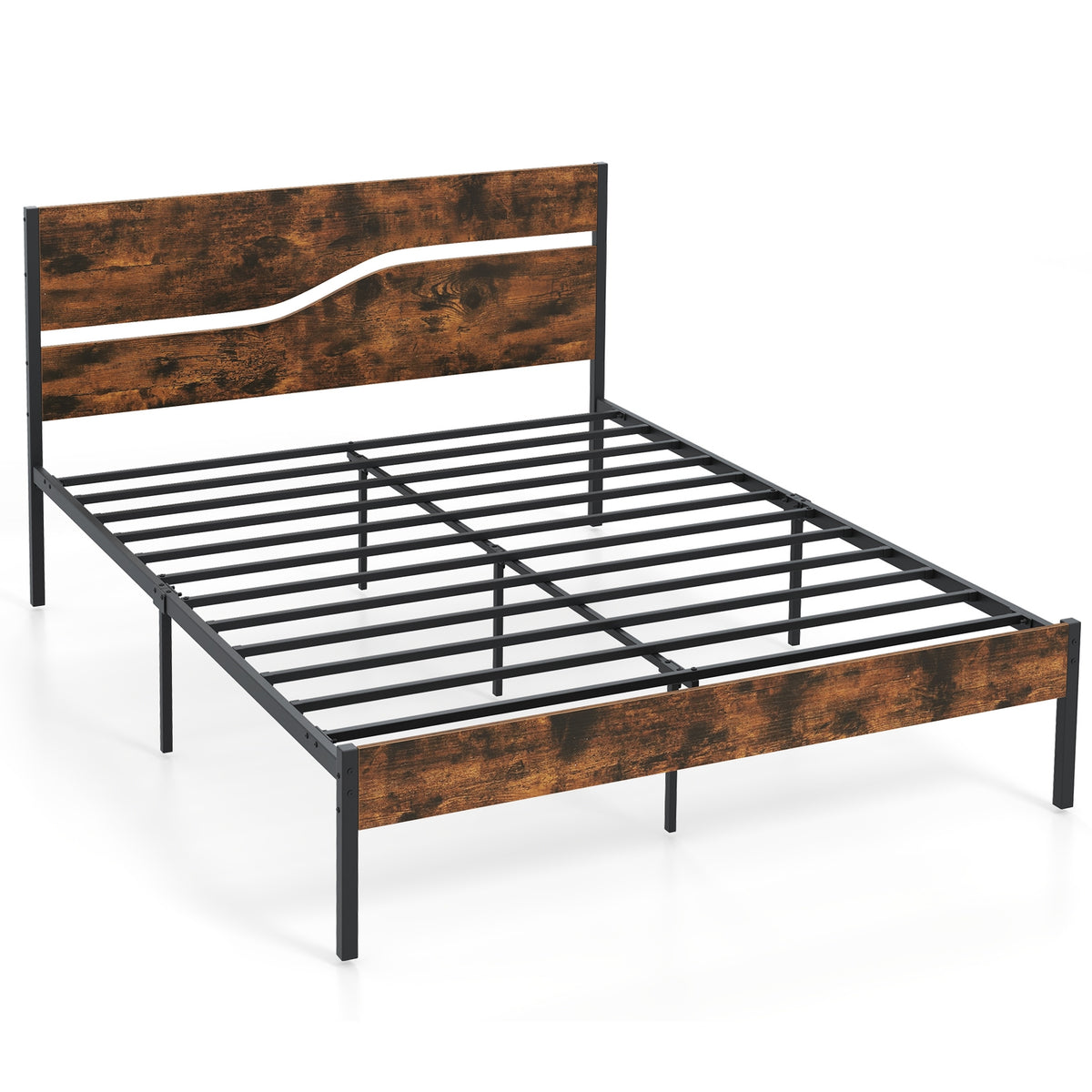 Metal Bed Frame with Wooden Headboard and Footboard-Simple Bed Frame-DECOROLALA