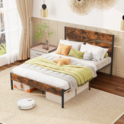 Metal Bed Frame with Wooden Headboard and Footboard-Simple Bed Frame-DECOROLALA