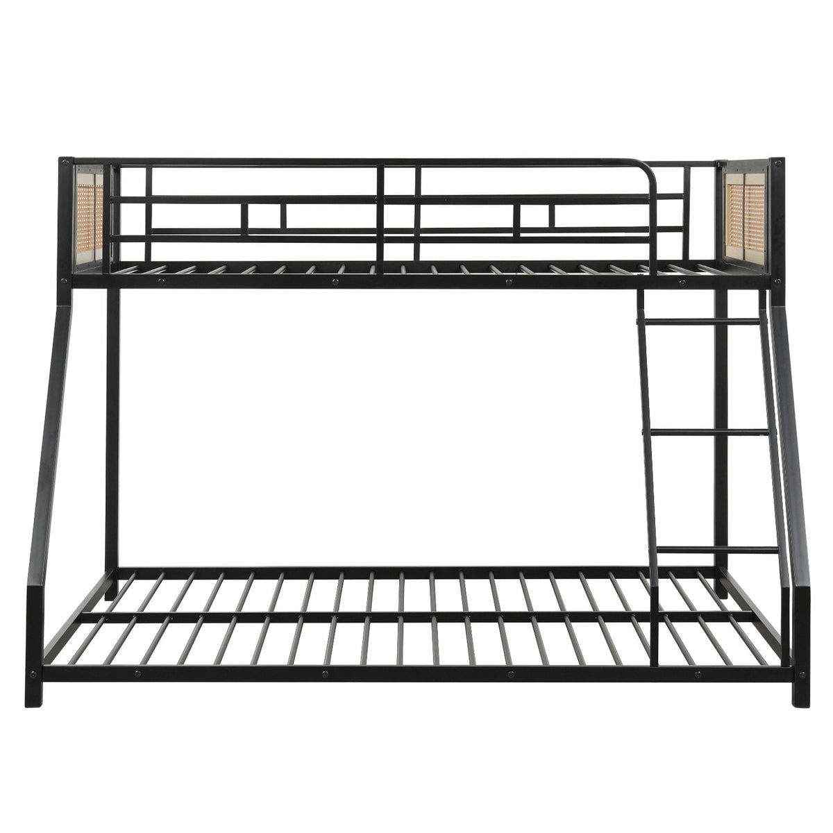 Metal Bunk Bed Twin Over Full with Full Length Safety Guardrail and Ramp Ladder-Black-Toddler Beds-DECOROLALA