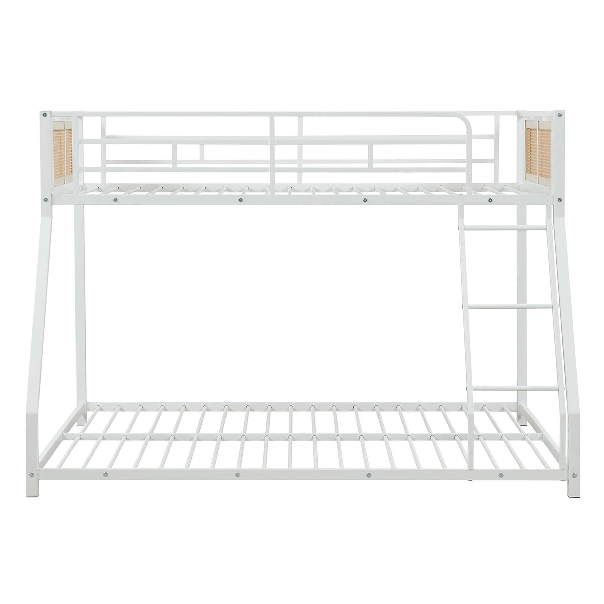 Metal Bunk Bed Twin Over Full with Full Length Safety Guardrail and Ramp Ladder-White-Toddler Beds-DECOROLALA