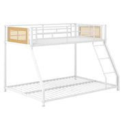 Metal Bunk Bed Twin Over Full with Full Length Safety Guardrail and Ramp Ladder-White-Toddler Beds-DECOROLALA
