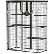Metal Cat Cage - Waterproof, 4 Platforms, Hammock, Black, 46.5" x 22" x 62"-DECOROLALA