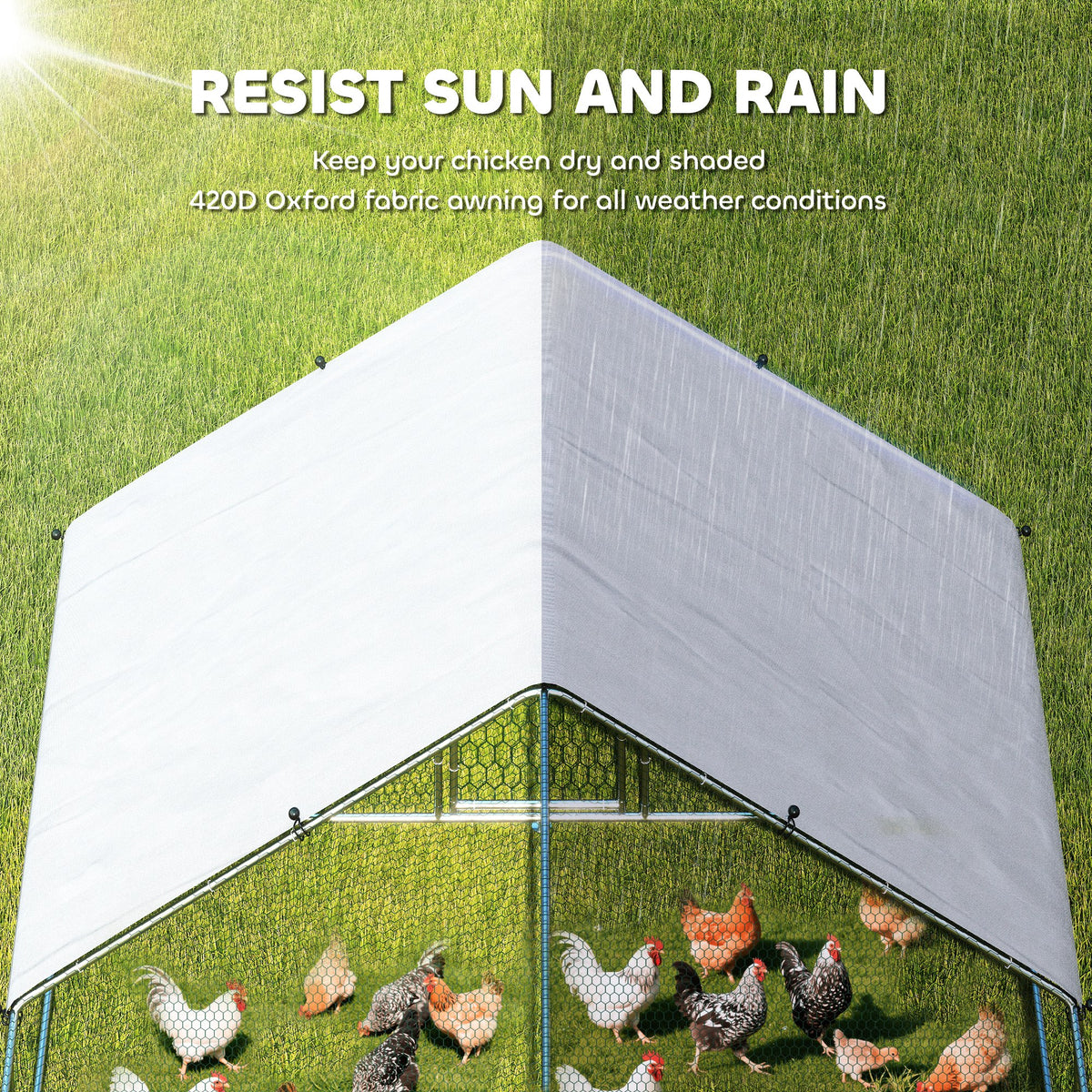 Metal Chicken Coop - 32.8' x 9.8' x 6.4' Galvanized Steel Run-Small Animals-DECOROLALA
