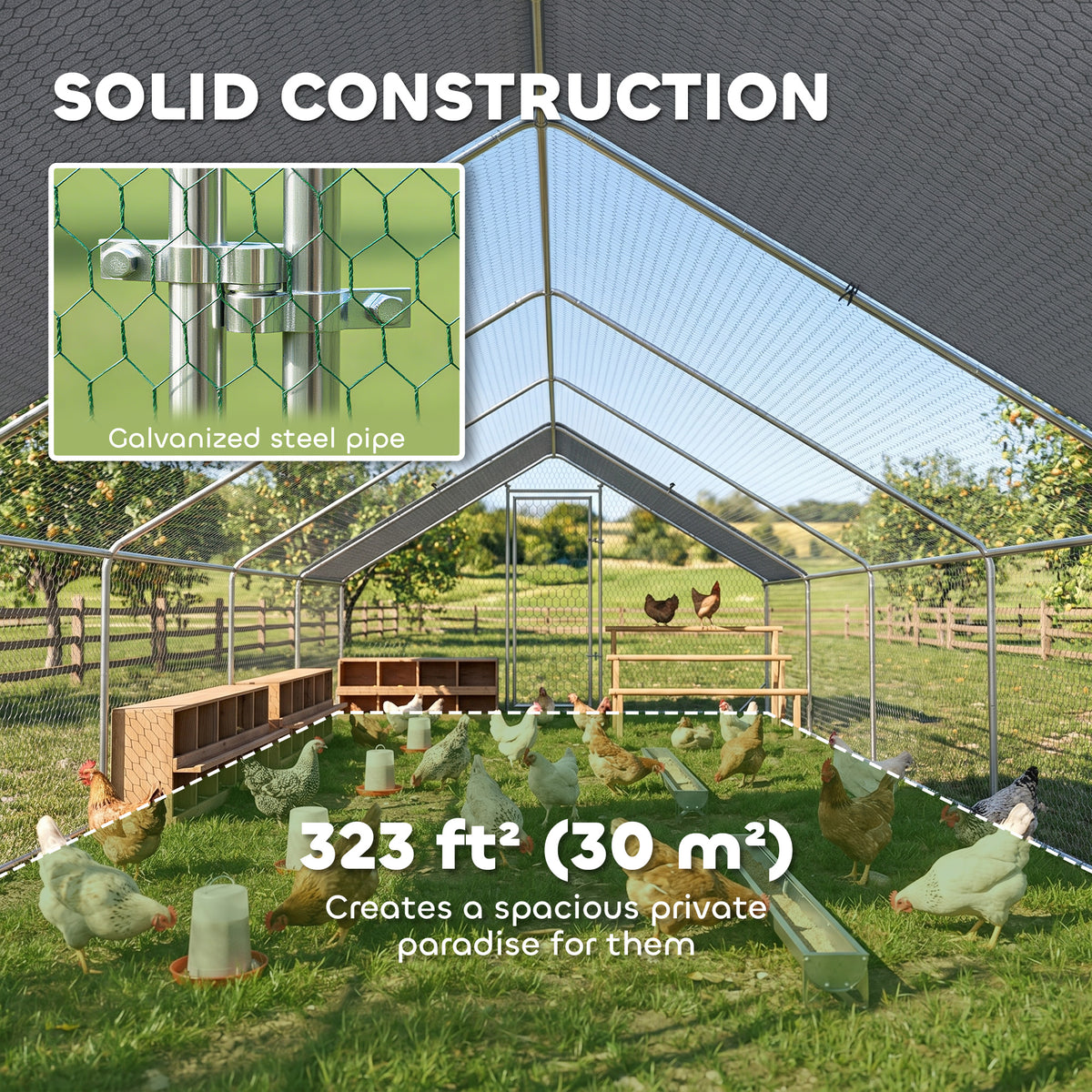 Metal Chicken Coop - 32.8' x 9.8' x 6.4' Galvanized Steel Run-Small Animals-DECOROLALA