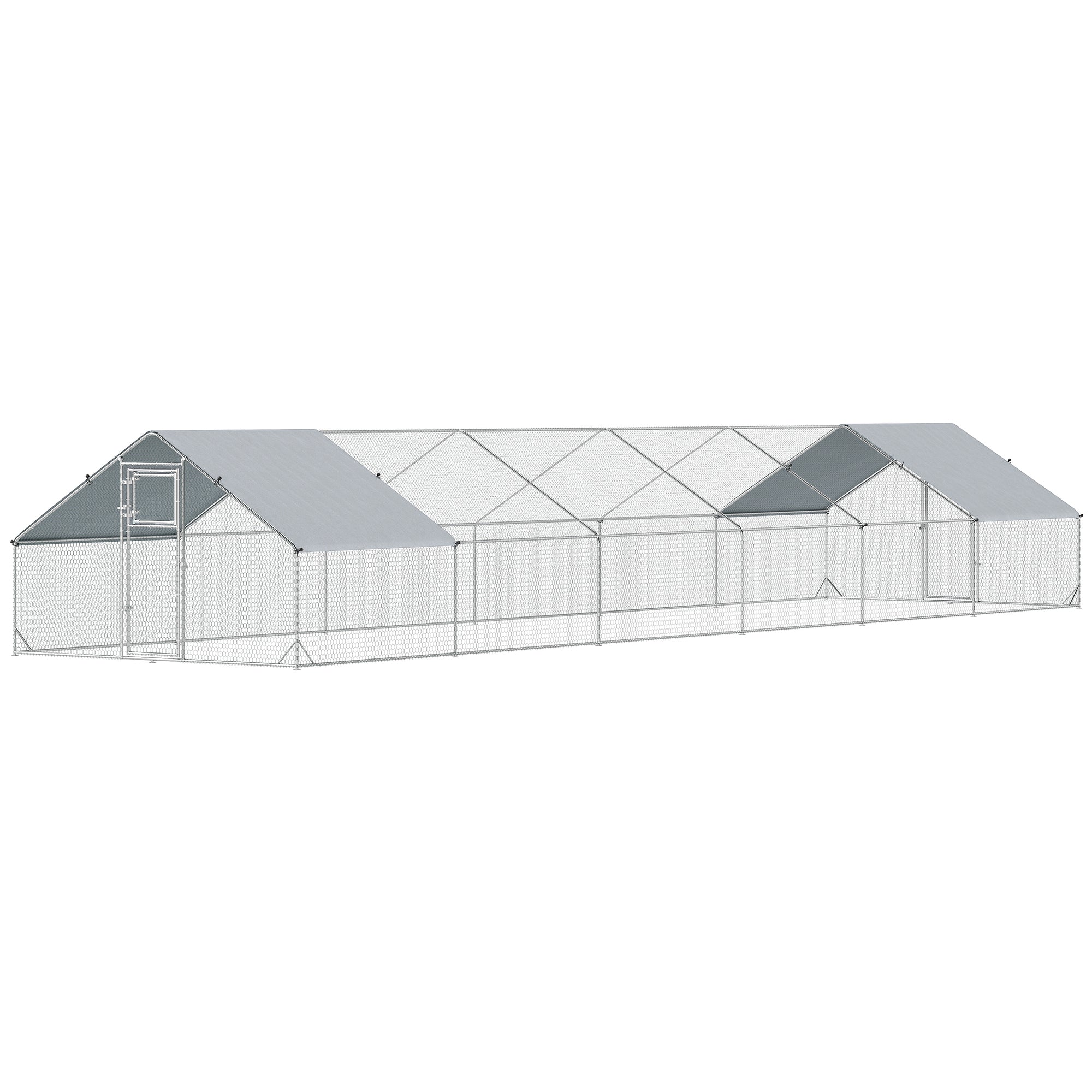 Metal Chicken Coop - 39.4' x 9.8' x 6.4' Galvanized Steel Run-Small Animals-DECOROLALA