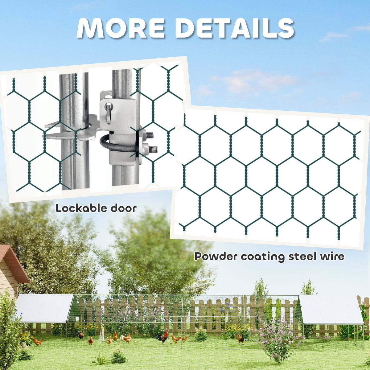 Metal Chicken Coop - 39.4' x 9.8' x 6.4' Galvanized Steel Run-Small Animals-DECOROLALA