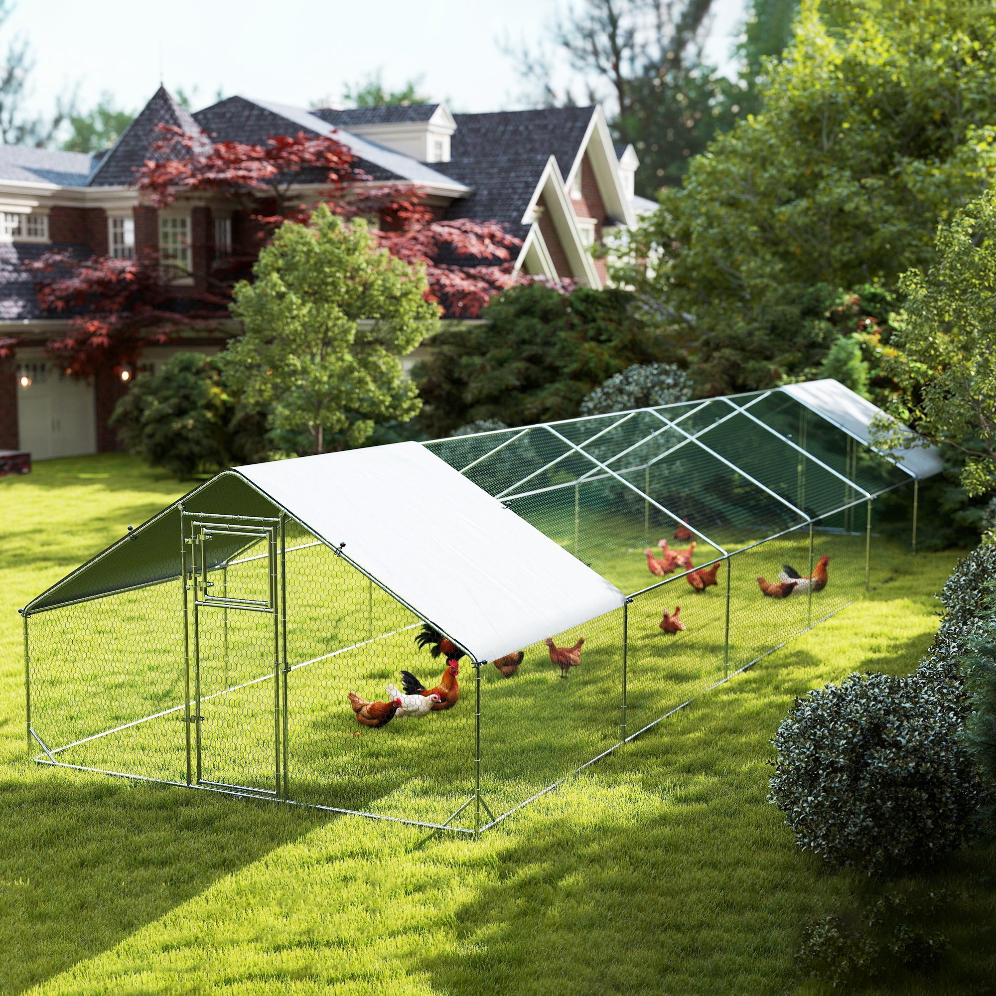 Metal Chicken Coop - 39.4' x 9.8' x 6.4' Galvanized Steel Run-Small Animals-DECOROLALA