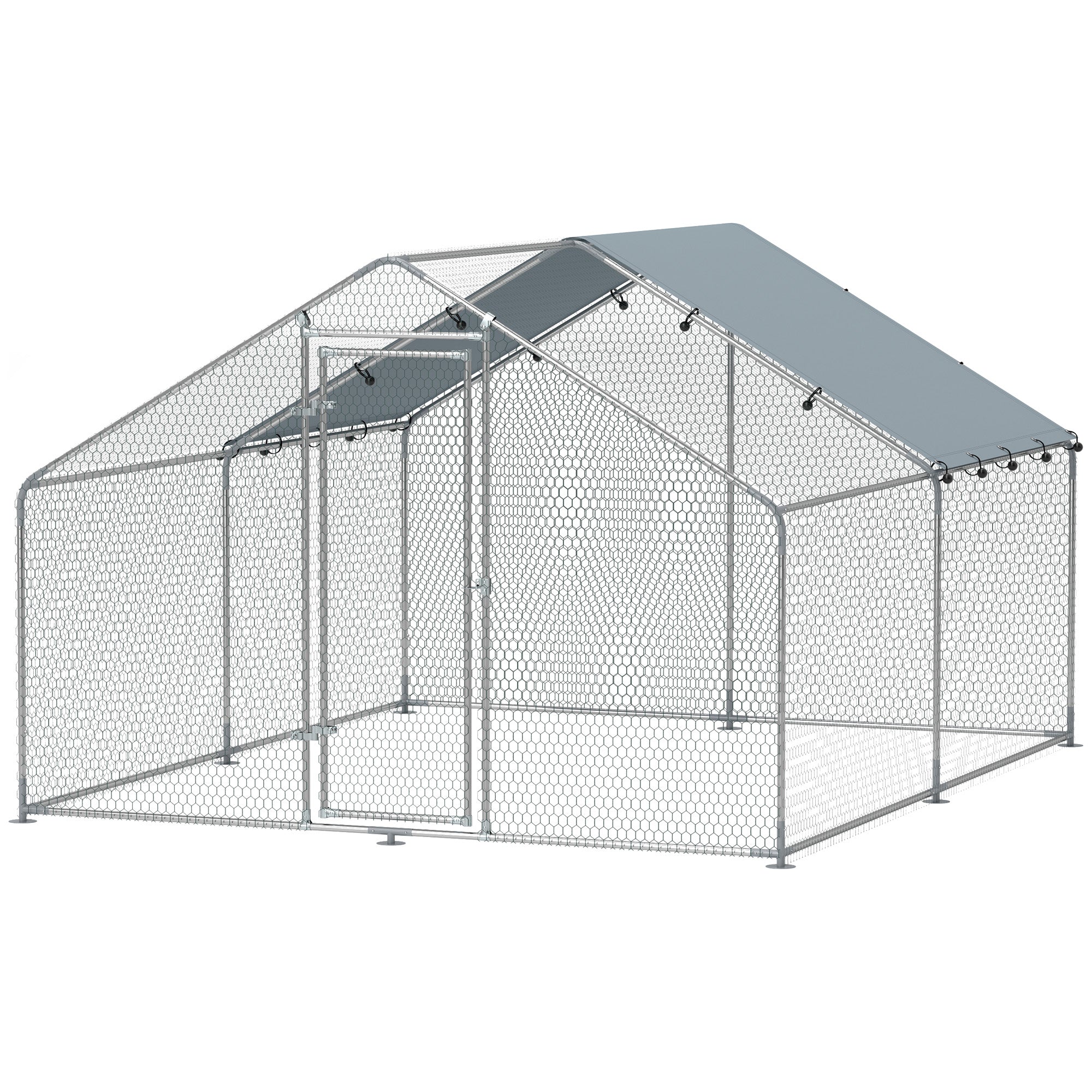 Metal Chicken Coop, 9.8 x 11.2 FT Walk-in Chicken Run with Cover, Lockable Door, Outdoor Poultry Cage for 10-15 Chickens-Small Animals-DECOROLALA