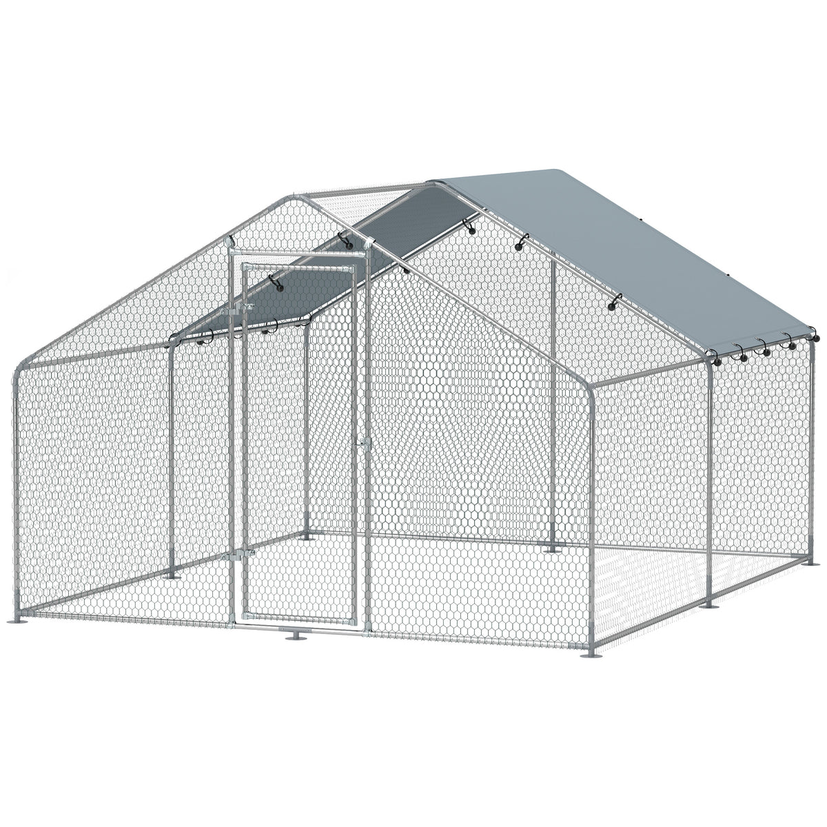 Metal Chicken Coop - 9.8 x 11.2 FT Walk-in Poultry Run with Cover-Small Animal Supplies-DECOROLALA