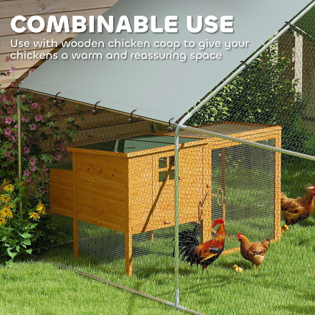 Metal Chicken Coop - 9.8 x 11.2 FT Walk-in Poultry Run with Cover-Small Animals-DECOROLALA