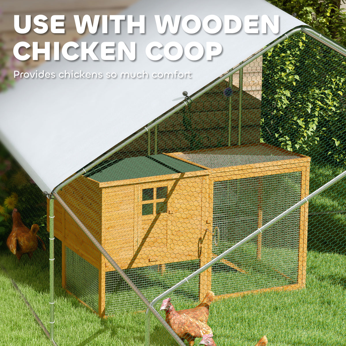 Metal Chicken Coop - 9.8' x 32.8' x 6.4' Silver Galvanized Steel-Small Animals-DECOROLALA