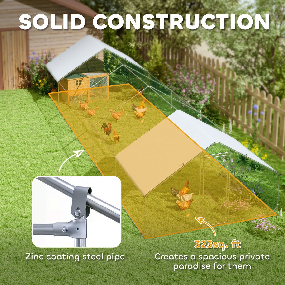 Metal Chicken Coop - 9.8' x 32.8' x 6.4' Silver Galvanized Steel-Small Animals-DECOROLALA