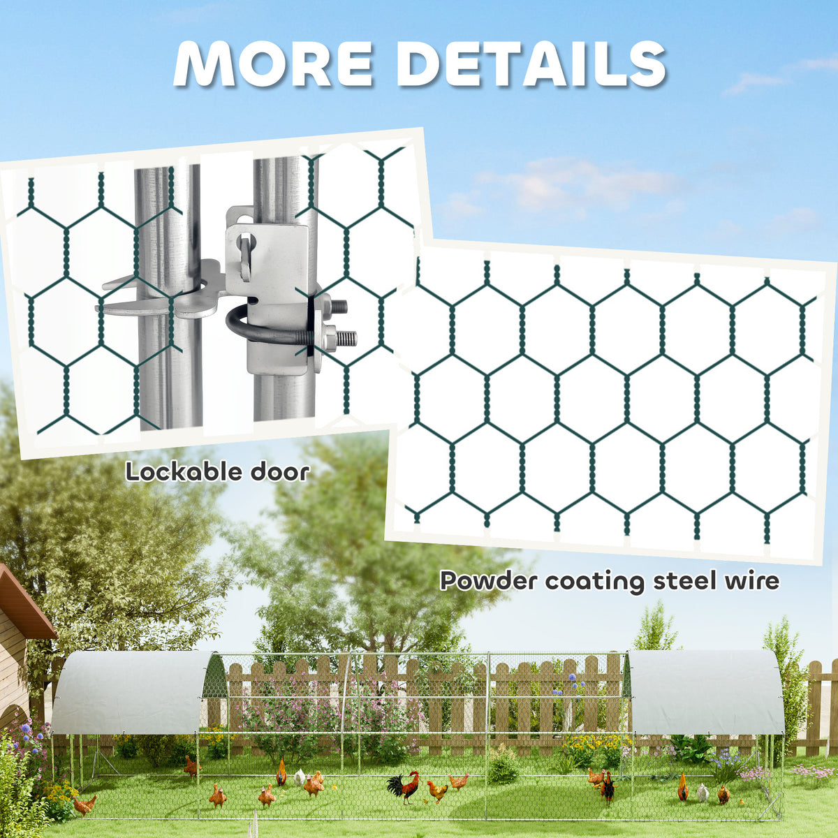 Metal Chicken Coop - 9.8' x 32.8' x 6.4' Silver Galvanized Steel-Small Animals-DECOROLALA