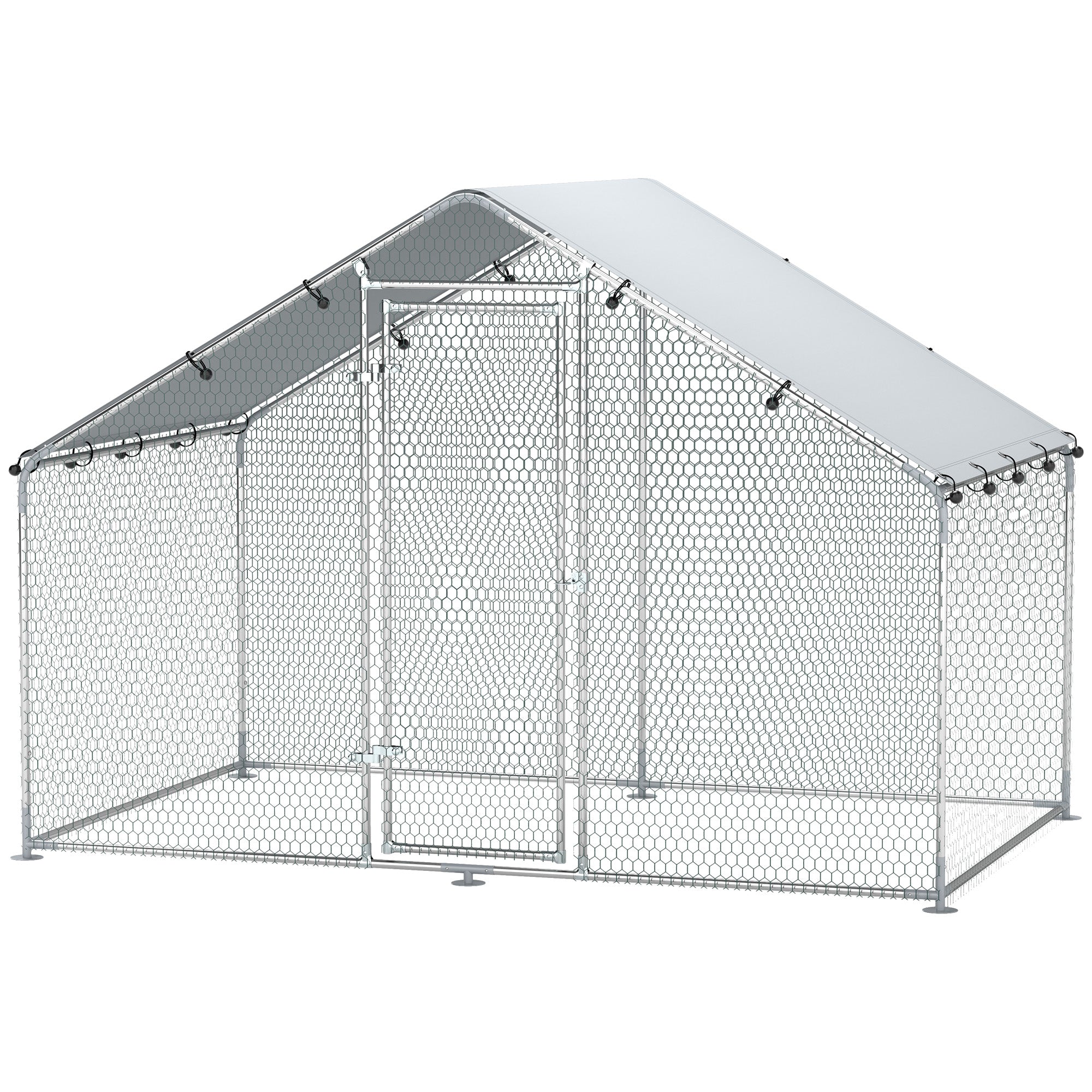 Metal Chicken Coop, 9.8 x 5.6 FT Walk-in Chicken Run with Cover, Lockable Door, Outdoor Poultry Cage for 5-8 Chickens-Small Animals-DECOROLALA