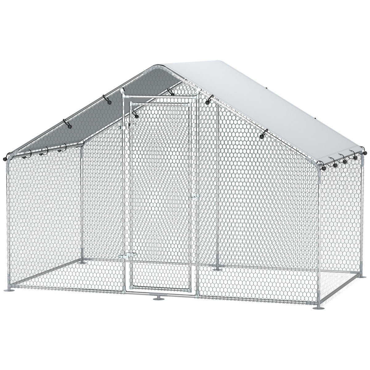 Metal Chicken Coop - 9.8 x 5.6 FT Walk-in Poultry Run Silver-Small Animals-DECOROLALA
