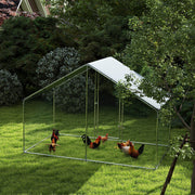 Metal Chicken Coop - 9.8 x 5.6 FT Walk-in Poultry Run Silver-Small Animals-DECOROLALA