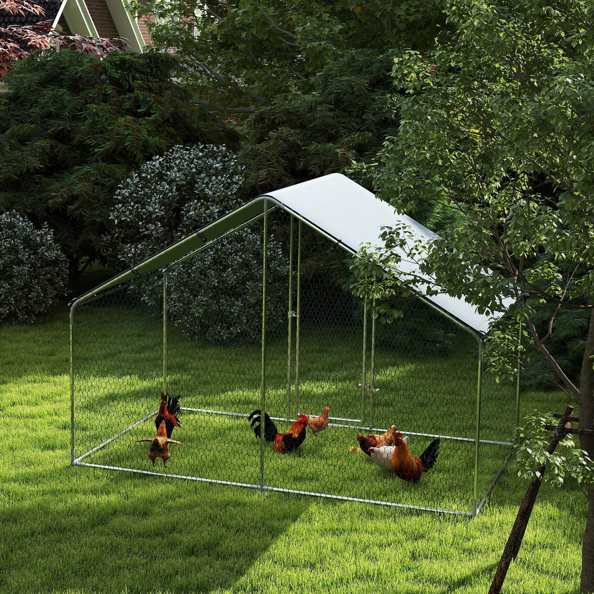 Metal Chicken Coop - 9.8 x 5.6 FT Walk-in Poultry Run Silver-Small Animals-DECOROLALA