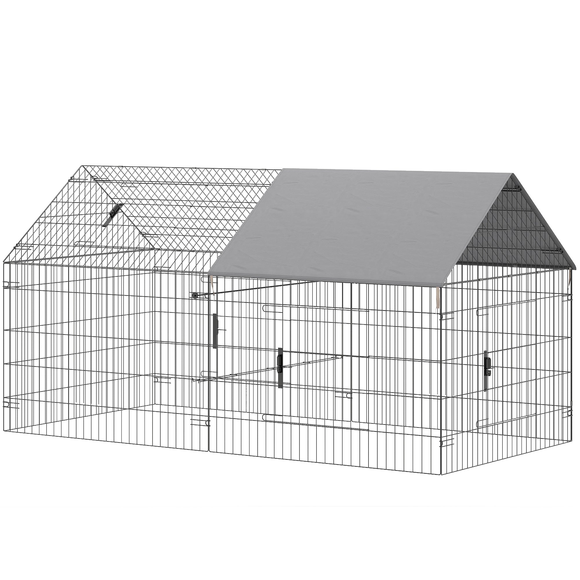 Metal Chicken Coop, Large Chicken Run with Water-Resistant & Anti-UV Cover for 2-3 Hens, Outdoor Hen House with 4 Doors-Small Animals-DECOROLALA