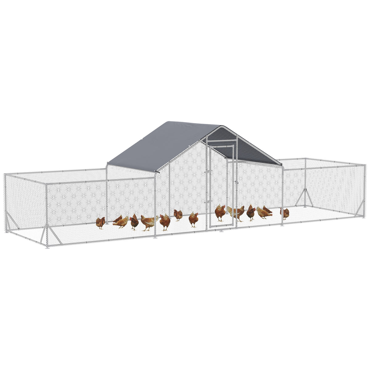 Metal Chicken Coop Run 23' x 6.6' with Waterproof Cover - Silver-Small Animal Supplies-DECOROLALA