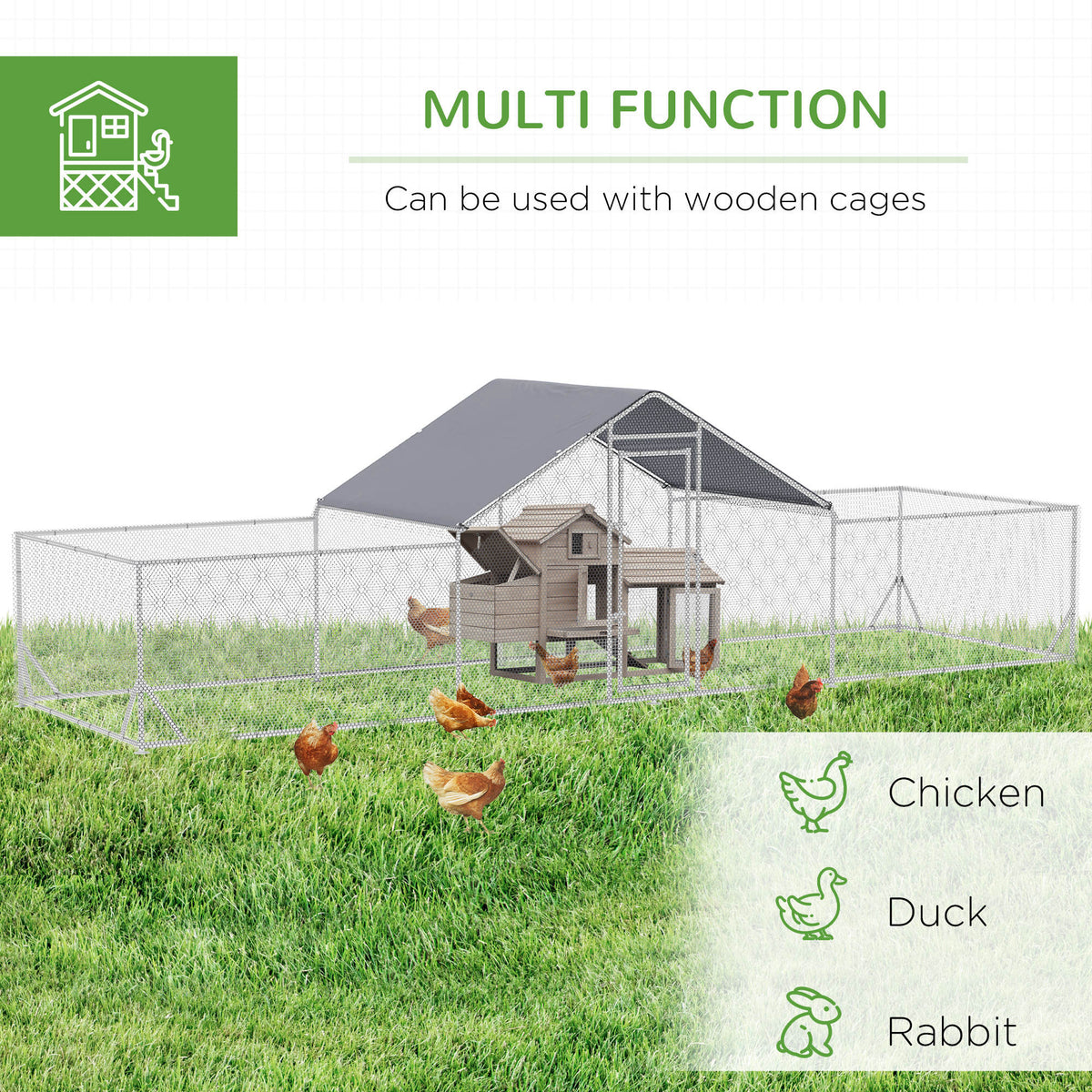 Metal Chicken Coop Run 23' x 6.6' with Waterproof Cover - Silver-Small Animals-DECOROLALA