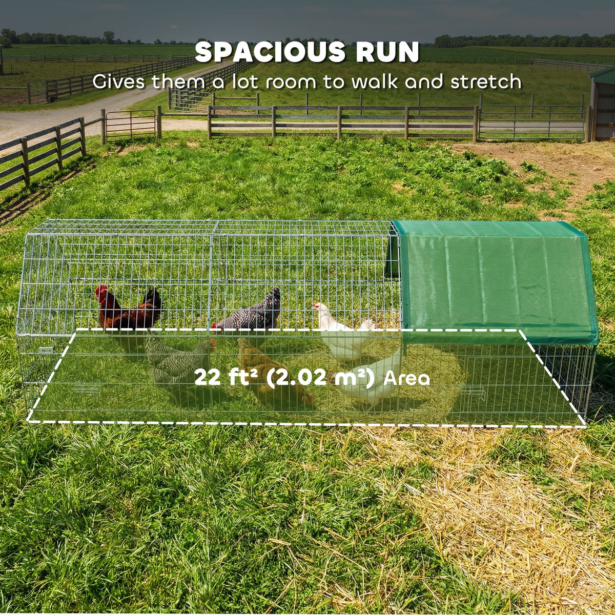 Metal Chicken Coop with UV-Resistant Cover - 106" x 30" Green-Small Animals-DECOROLALA