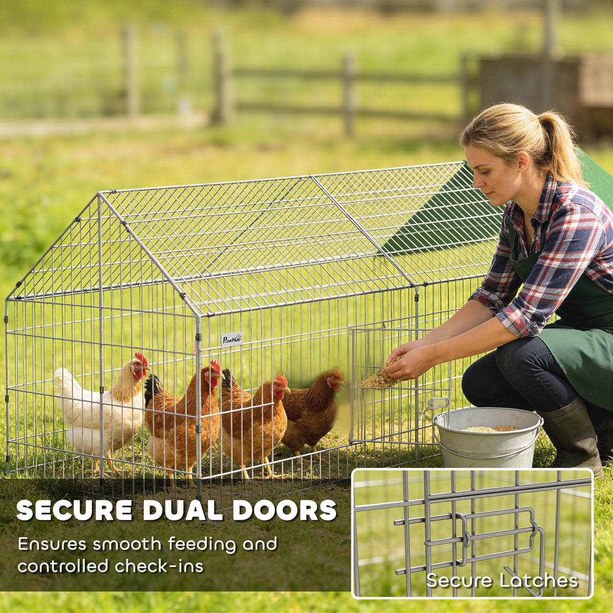 Metal Chicken Coop with UV-Resistant Cover - 106" x 30" Green-Small Animals-DECOROLALA