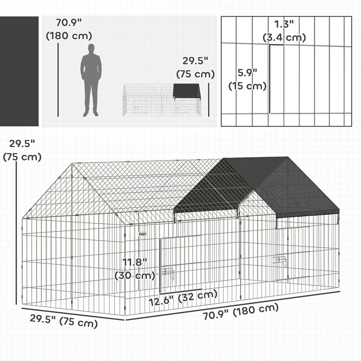 Metal Chicken Coop with UV-Resistant Cover - 71" x 30" Black-Small Animals-DECOROLALA