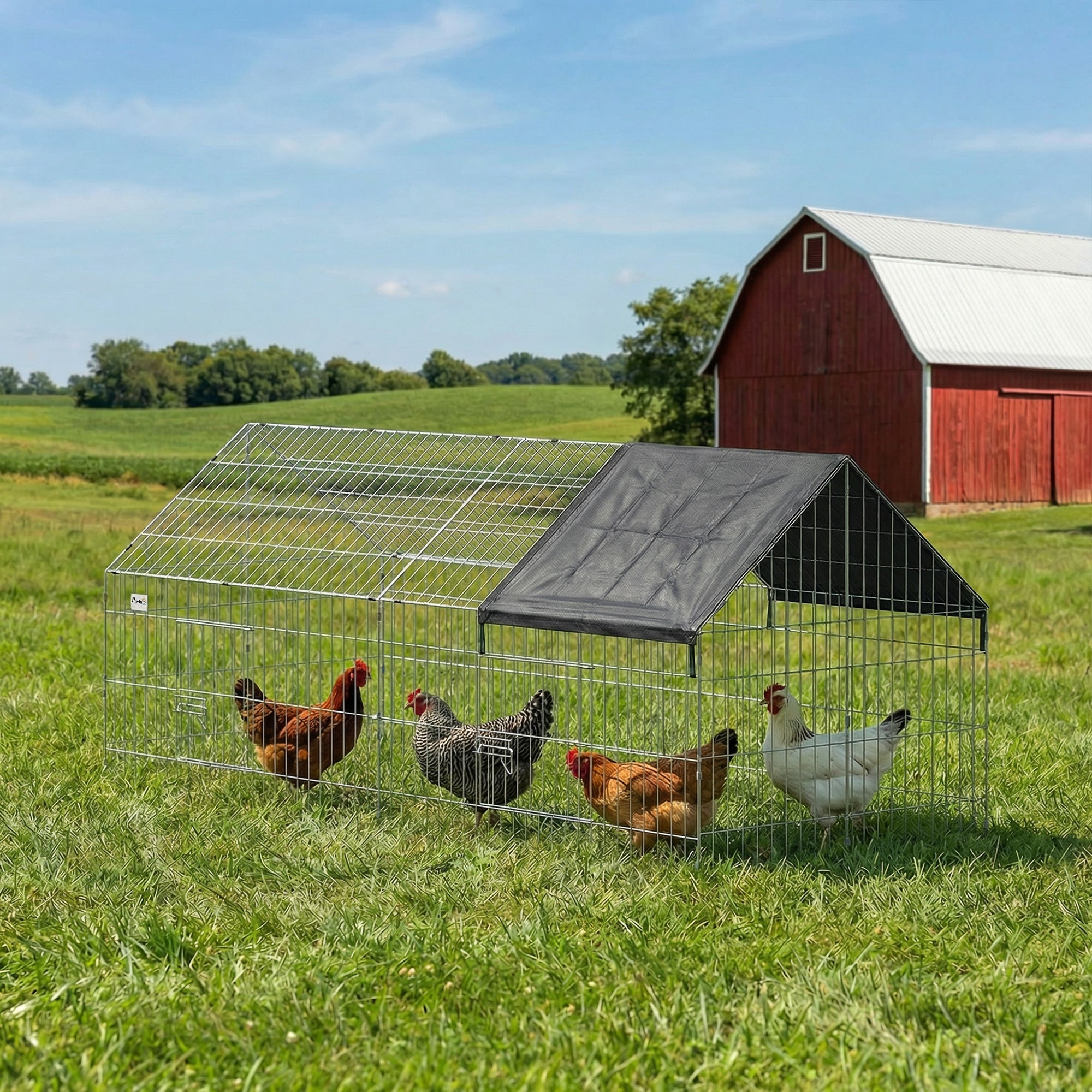 Metal Chicken Coop with UV-Resistant Cover - 71" x 30" Black-Small Animals-DECOROLALA