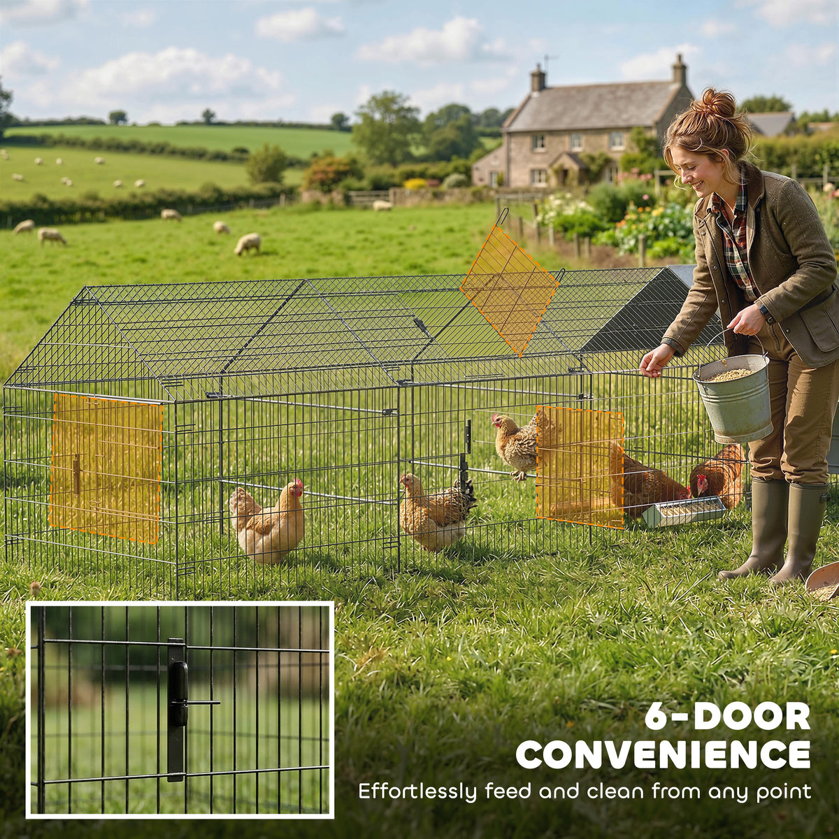 Metal Chicken Coop with UV-Resistant Cover - Grey 168.5" L-Small Animals-DECOROLALA