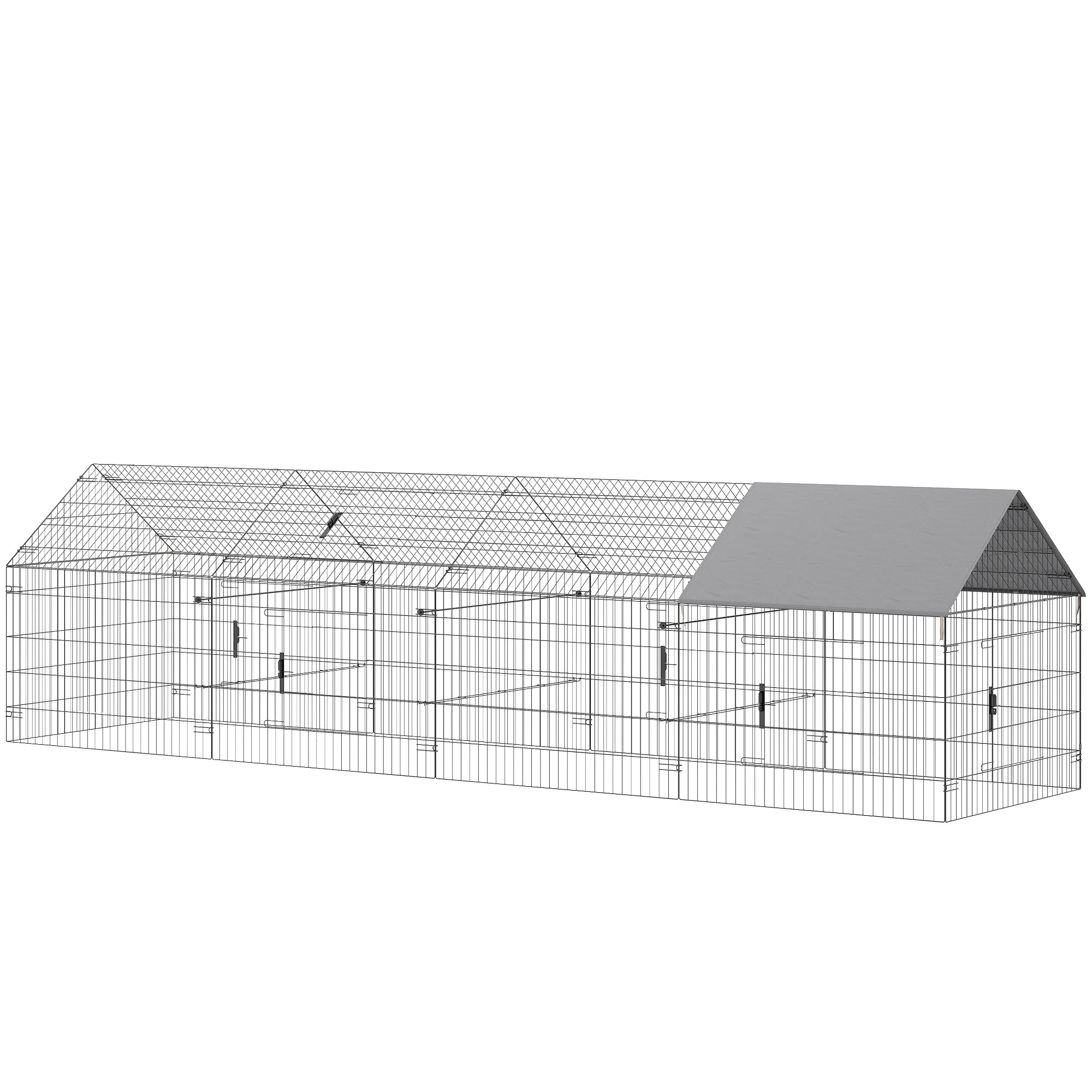Metal Chicken Coop with UV-Resistant Cover for Hens, Rabbits, Ducks, Geese, 168.5" x 42.1" x 43.7", Grey-Small Animals-DECOROLALA
