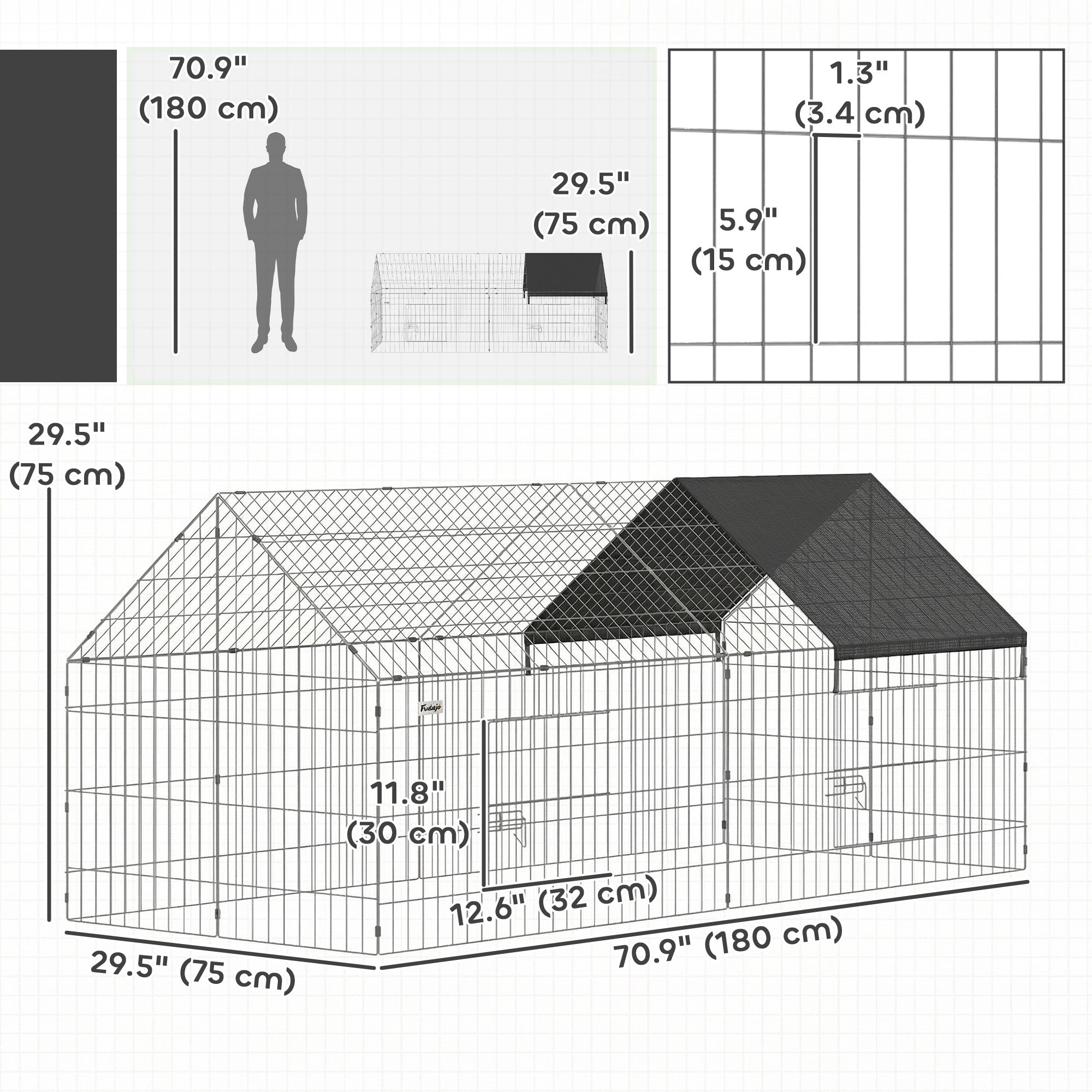 Metal Chicken Coop with UV-Resistant Cover for Hens, Rabbits, Ducks, Geese, 71" x 29.5" x 29.5", Black-Small Animals-DECOROLALA
