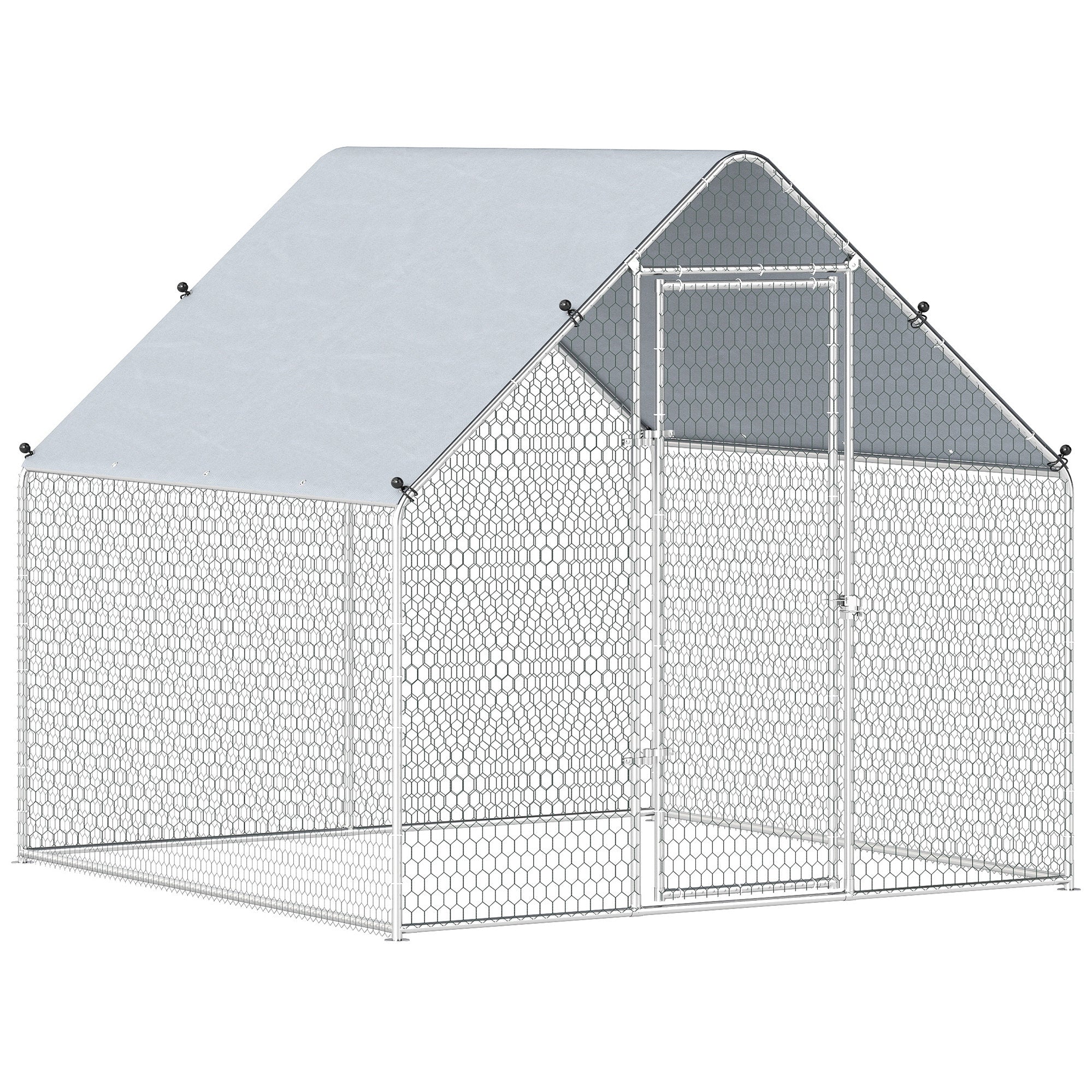 Metal Chicken Coop with Water- and UV-Protection Cover for Backyard Hen, Duck, Rabbit, 6.6' x 6.6' x 6.6'-Small Animals-DECOROLALA